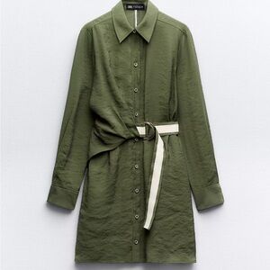 Zara Khaki Green Shirt Dress with Belt.
Wrap style, sits just above the  knee